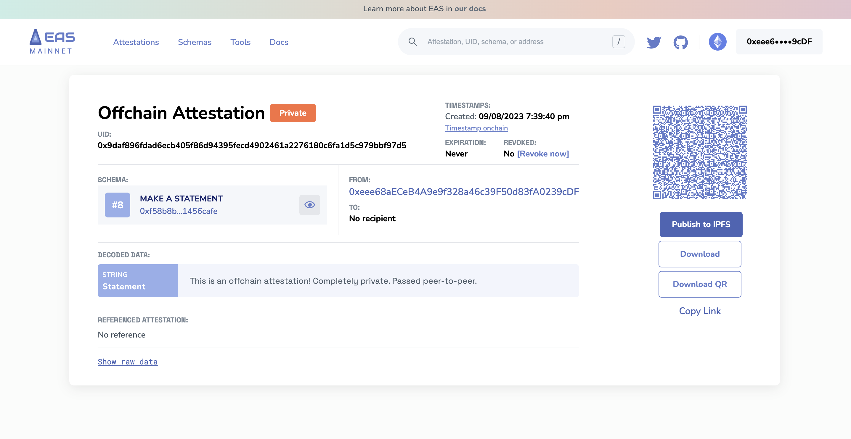 Storing Offchain Attestations | Ethereum Attestation Service