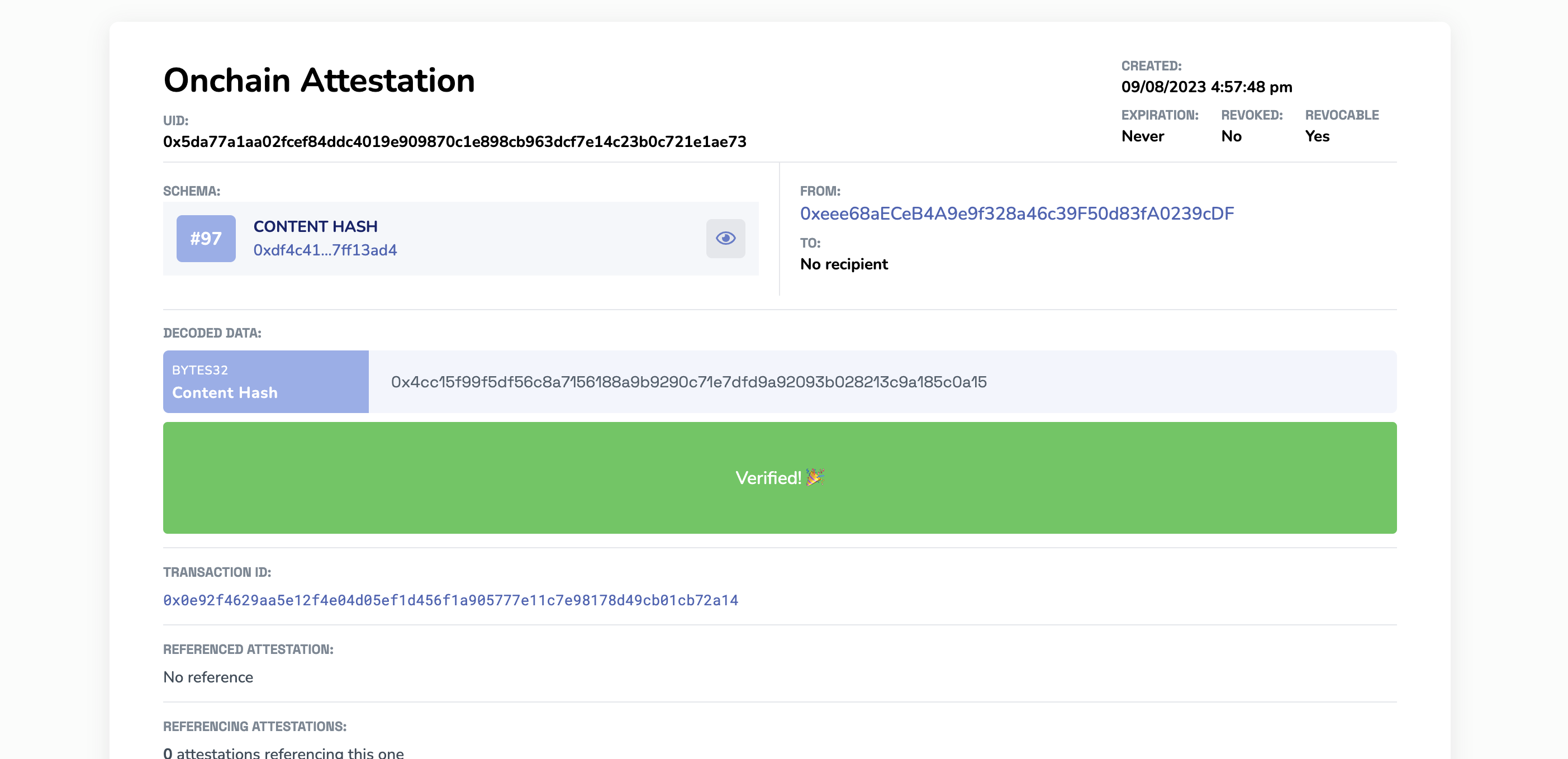 Hash File Verification Ethereum Attestation Service